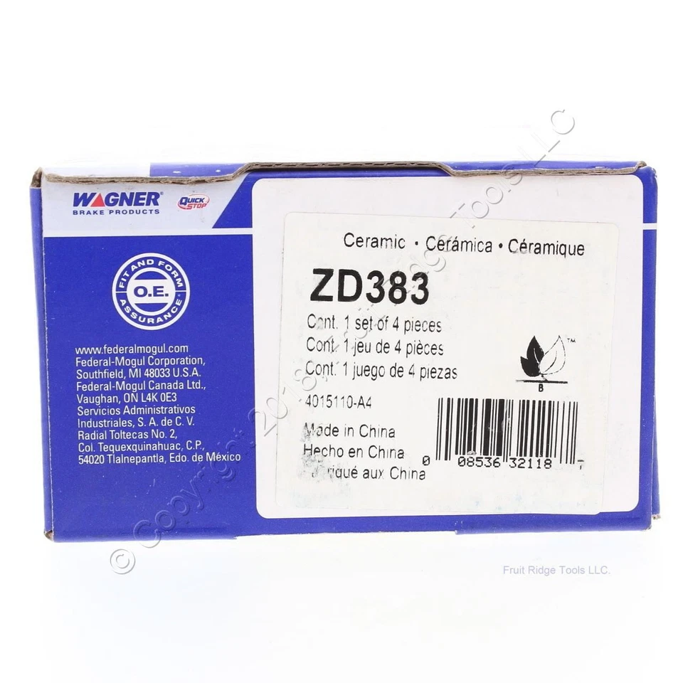 Juego de pastillas de freno de disco de cerámica Wagner QuickStop ZD383 para Sebring 1995-2005 - TRASERAS Foto 4 de 4