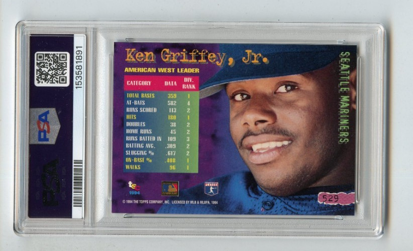 1994 STADIUM CLUB #529 KEN GRIFFEY JR. MARINERS HOF PSA 8 view 2