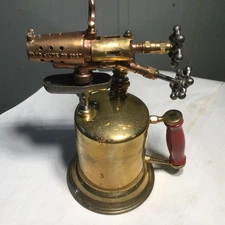 Brass Gas Blow Torch Wood Handle Pump Clayton & Lambert Highly Polished Twin Adj