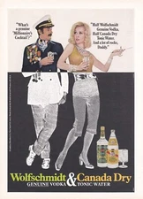 1972 Vintage Print Ad Wolfschmidt Vodka & Canada Dry Tonic Millionaire Cocktail