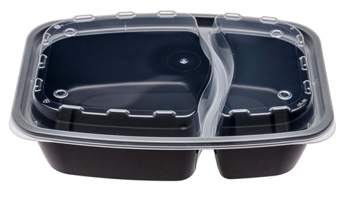 28 oz 2-Compartment Rectangular Black Container with Clear Lid - Picture 2 of 4