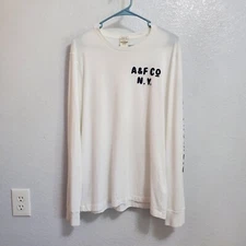 Abercrombie & Fitch T Shirt Men XL White Long Sleeve Sewn On Spellout Muscle Fit