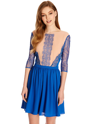 Oasis Women's Blue Adelina Lace Skater Dress 12 | eBay UK
