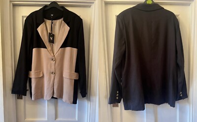 New NÜ DENMARK OSA Beige & Black Contrast Linen Mix Blazer, XL