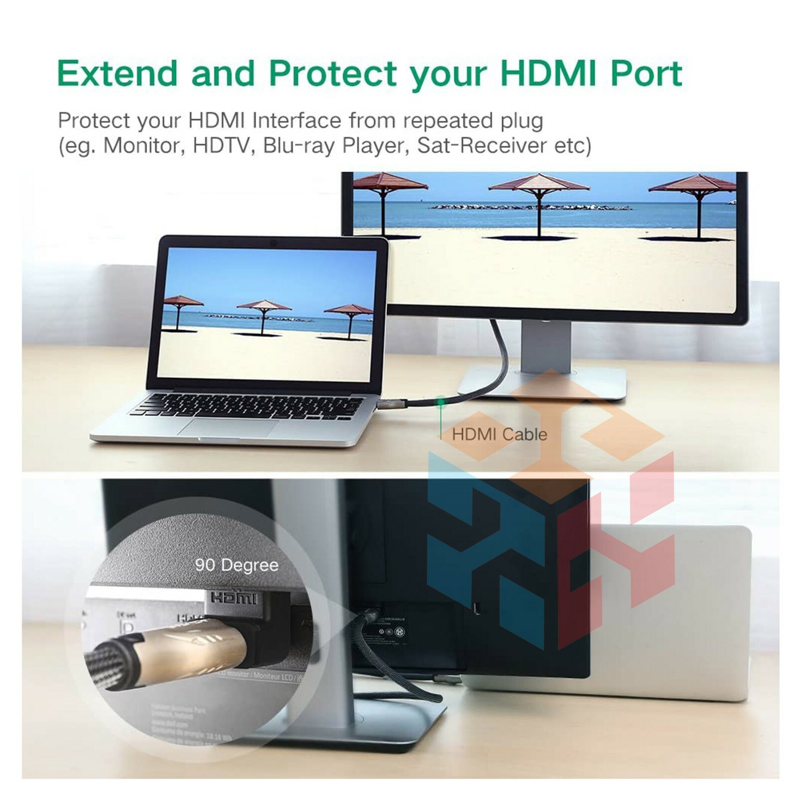 HDMI 90 Degree L Shaped Connector Cable Male to Female Adaptor Right Angle