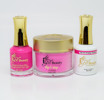 Igel Dip & Dap Matching Trio GEL + LACQUER + DIP POWDER - 47 FRISKY FUCHSIA