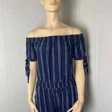 Derek Heart Navy White Stripe Jump Suit off the shoulders Size XL