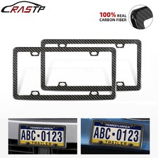 1 Pair Real Carbon Fiber Finish 4 Holes Slim License Plate Frame Wuv Resistant