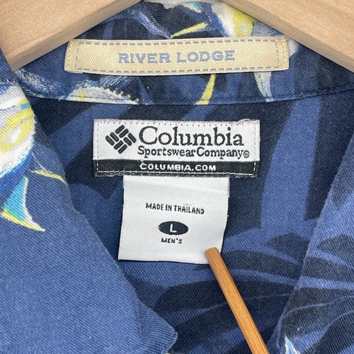 COLUMBIA Shirt Mens L River Lodge Tuna Fish Print Button Up Short Sleeve Blue - Picture 6 of 12