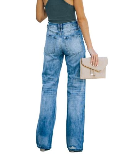 Womens Denim Jeans Wide Leg Mid Rise Trousers and Summer Casual Pants plus Wash - Picture 3 of 16
