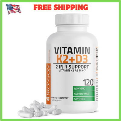 Vitamin K2 (MK7) with D3, 120 Caps / Vitamina K2 Con Suplemento D3, 120 Cápsulas