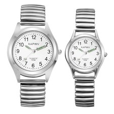 Men Women Luminous Round Watch Stainless Steel Elastic Couples Quartz Wristwatch