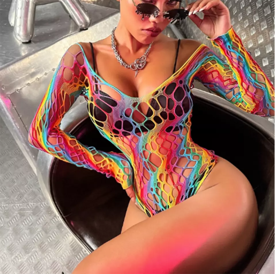 Rainbow hotsell fishnet bodysuit