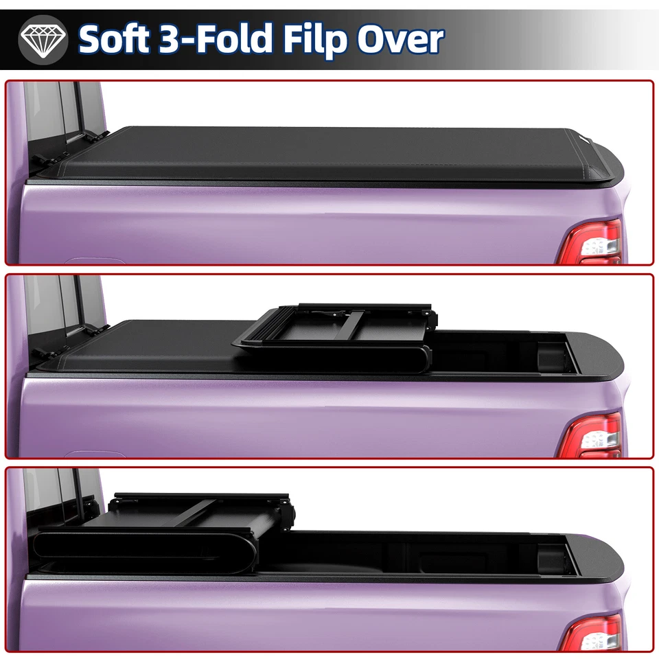 3-Fold 6.5ft Tonneau Cover For 2014- 2018 Chevy Silverado 1500 15-19 2500/3500HD Foto 3 de 4