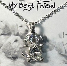 Dog 18" Necklace With 2 Crystal Stones in Silver Plate Made in USA by OSC NEW