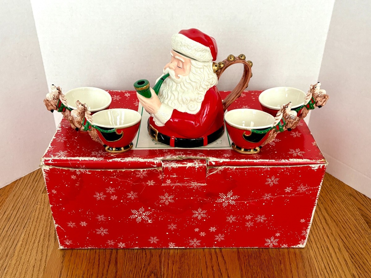 Dept 56 Christmas Jolly Saint Nick Santa Tea Set Tea Pop and