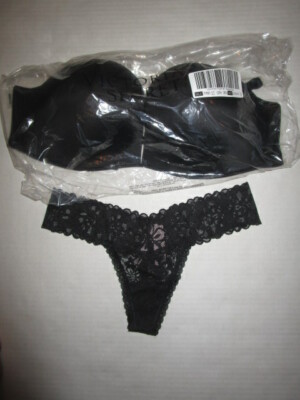 $68 VICTORIA'S SECRET BOMBSHELL STRAPLESS BRA ~ SEXY LACE THONG SET ~ 38DD/L~NWT