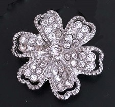 30mm Crystal Rhinestone Silver Plated Pewter Flower Focal Pendant