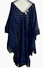 Antthony Originals Cape Black Fringe Cardigan Sweater Crochet Whimsigoth Western