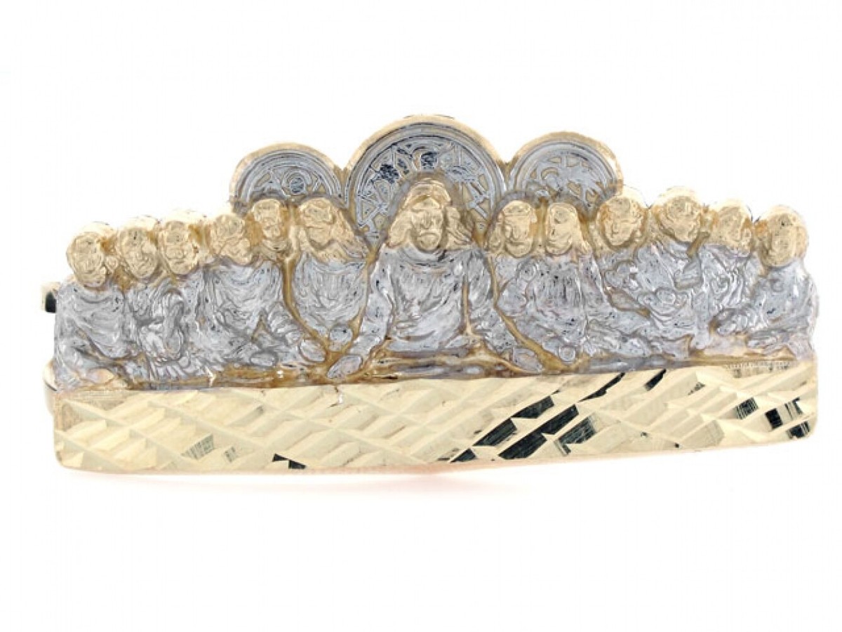 10k or 14k Two Tone Gold Religious Last Supper Two Finger Mens