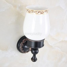 Oil Rubbed Bronze Bathroom Wall Mounted Toothbrush Holder W/ 1 Ceramic Cup