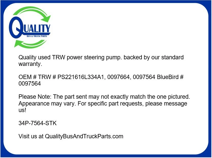 Bomba de dirección asistida TRW Blue Bird CAT C7 - PS221616L334A1 0097664 0097564 Foto 2 de 4