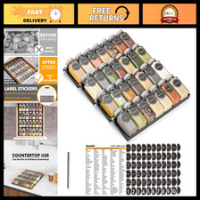 Spice Drawer Organizer with 28 Jars 386 Labels, 4-Tier Seasoning Rack Insert