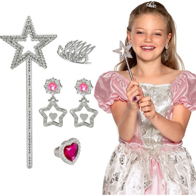 Kinder Prinzessin Schmuck / Karneval Zepter Ohrclipse Ring Krone Kostüm Zubehör