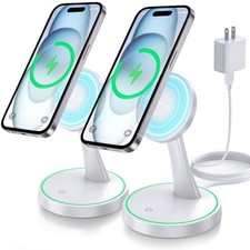 2 Pack Magnetic Wireless Charger Stand 15W Fast Two White
