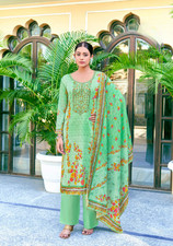Leaf Green Pure Zam Cotton Floral Motif Suit with Soft Digital Printed Dupatta 
