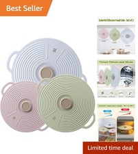 3-Pack Silicone Lids - Reusable Heat Resistant Splatter Covers for Bowls, Plates