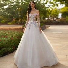 Customized Romantic Wedding Dress Lace Up Illusion Tulle Applique Bride Gowns