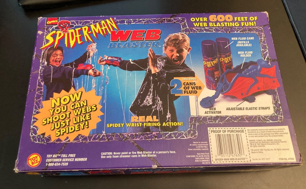 Vintage 1997 Marvel Spiderman Web Blaster W/ 2 Cans of Fluid