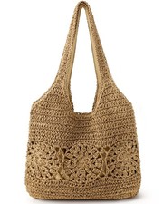 Beach Bag, Straw Beach Bags for Women, Floral Designed Beach Tote Lightweight...