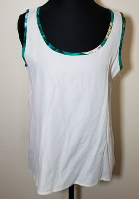 Carole Anderson Womens Medium White Tank Top Colorful Trim Vintage Retro City