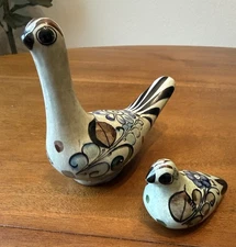Tonala Ceramic Hand Painted Mexican Folk Art  Birds Figurine Signed & Numbered
