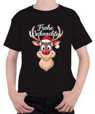 Merry Christmas Reindeer Rudolf Santa Hat Funny Cartoon Unisex Kids T-