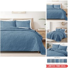 Cal King Quilt Bedding Set Light Soft Modern Floral Gray Blue All Season