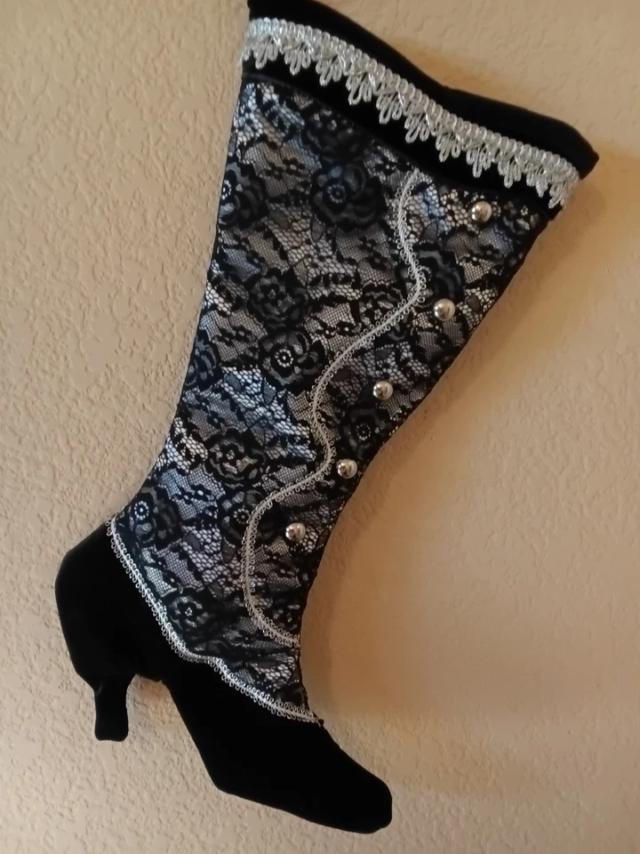 Викторианский стиль загрузки обуви атлас и бархат рождественские чулки комплект из 2 - Изображение 3 из 3