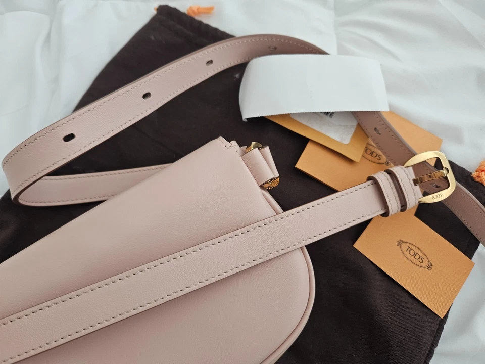 Tod’s T Timeless Crossbody Waist Belt Bag Leather Gold Hrdwre Blush RTP$1185 - Image 4 of 4
