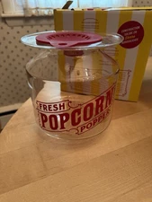 William Sonoma Microwave Popcorn Popper Glass Red Silicone Makes 2.5 Quarts NIB