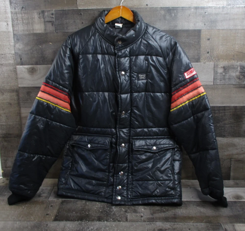 Vintage Simpson Jacket Mens Medium Black Racing Puffer Nylon Made USA Coat - Image 2 of 4