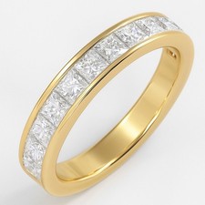 Princess Cut 1.55Ct Natural Diamond Half Eternity Ring 18K Yellow Gold - UK Made