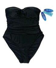 Wave Zone, Black One Piece Swimsuit with Tummy Control, size M