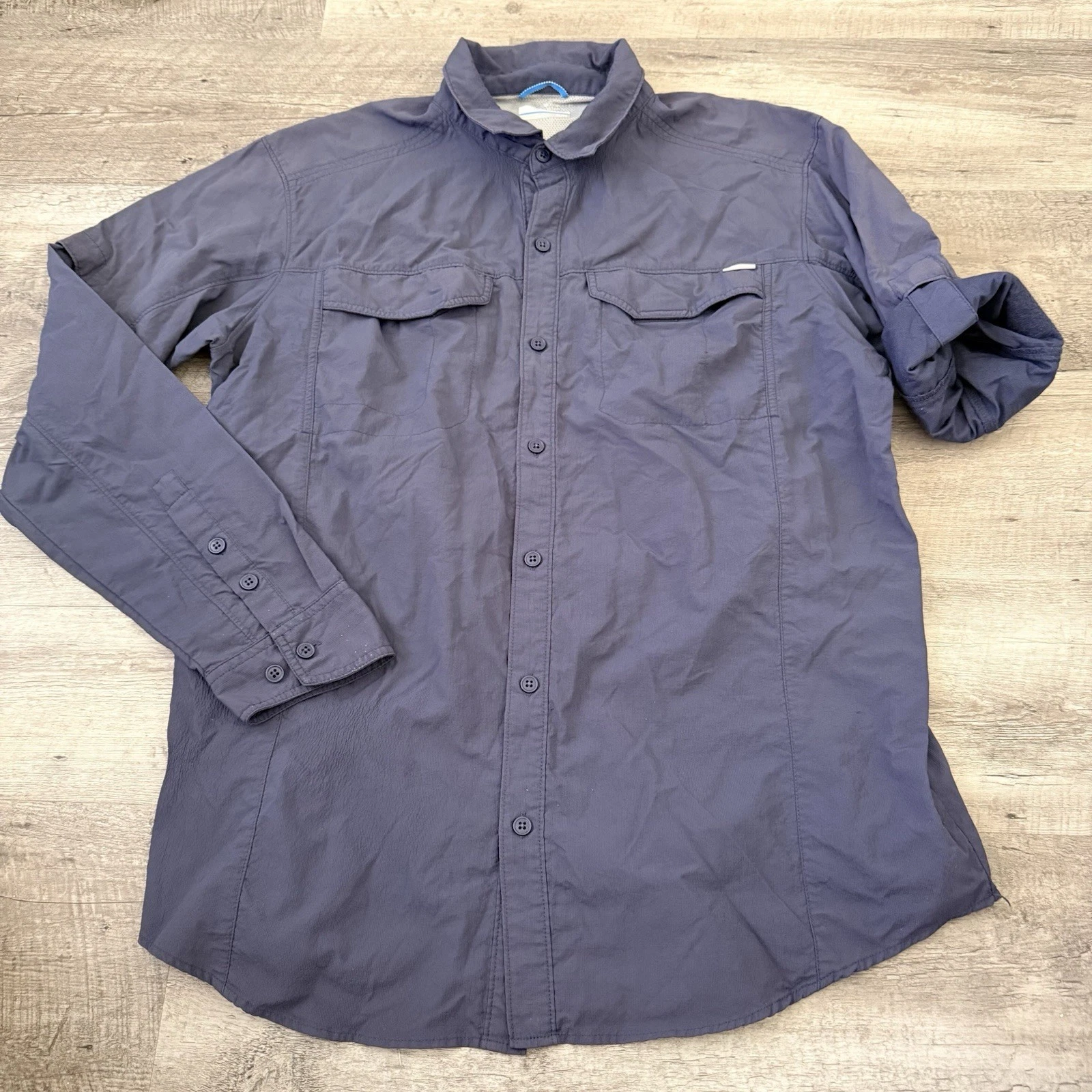 Columbia Fishing Shirt Mens Sz XL Blue Omni-Shade Long Sleeve Button Up Vented