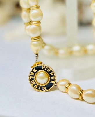 Vintage Pierre Balmain 36'' Baroque Faux Pearl Necklace with Signature Box Clasp