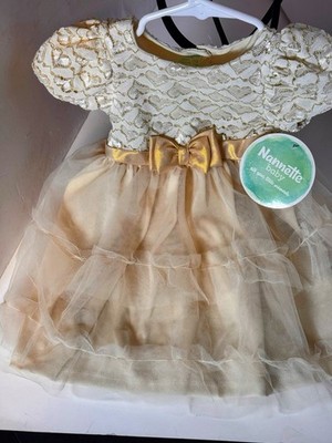 NWT Nannette Baby Girl 12M Dress Ivory Gold Metallic Heart Tulle Easter Formal