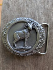 Vintage Bergamot Brass, Bighorn Sheep Belt Buckle USA, Aries, Ram, Unisex