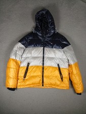 Tommy Hilfiger Puffer Jacket Mens L Multicolor Colorblock Lined Hooded Full Zip