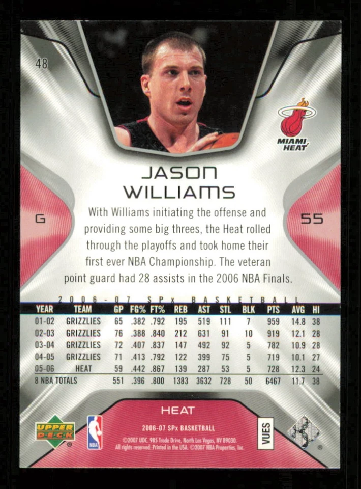 2006-07 SPx #48 Jason Williams  Basketball HEAT NM-MT - Image 2 of 3
